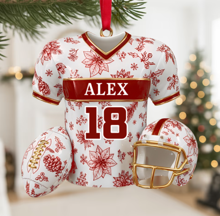 Personalized Football Ornament – Custom Jersey with Name & Number Christmas Decoration