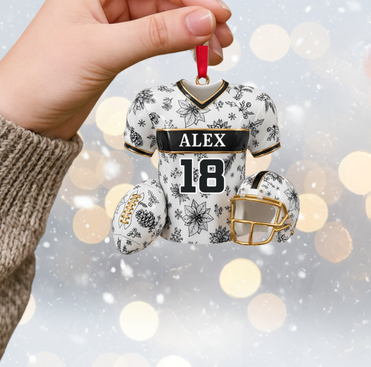 Custom Football Jersey Ornament – Personalized Name & Number Christmas Decoration Gift