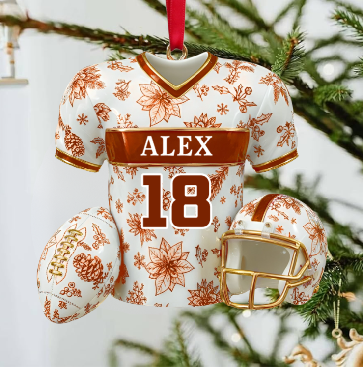 Custom Football Jersey Ornament – Personalized Name & Number Christmas Decoration Gift