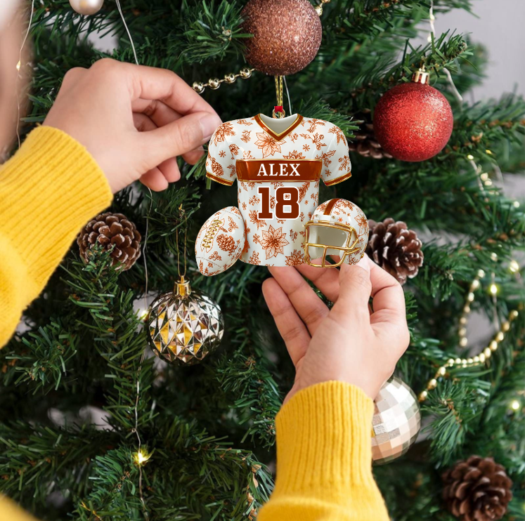 Custom Football Jersey Ornament – Personalized Name & Number Christmas Decoration Gift