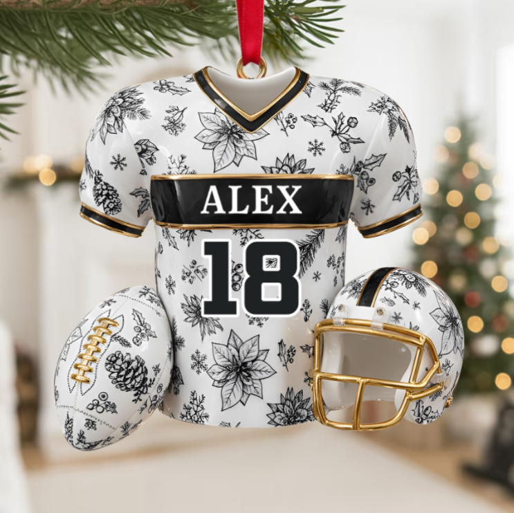Custom Football Jersey Ornament – Personalized Name & Number Christmas Decoration Gift