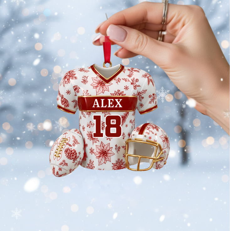Personalized Football Ornament – Custom Jersey with Name & Number Christmas Decoration