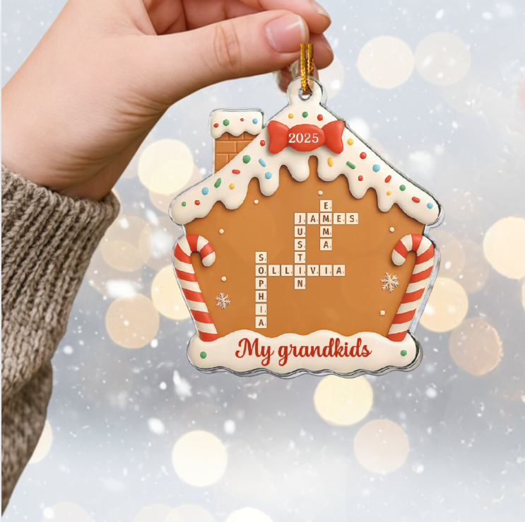 Personalized Grandkids Ornament 2025 – Custom Name Gingerbread House Christmas Ornament