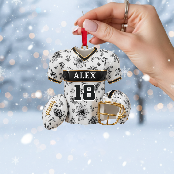 Custom Football Jersey Ornament – Personalized Name & Number Christmas Decoration Gift