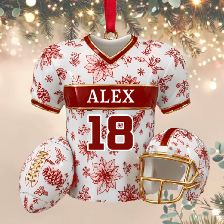 Personalized Football Ornament – Custom Jersey with Name & Number Christmas Decoration
