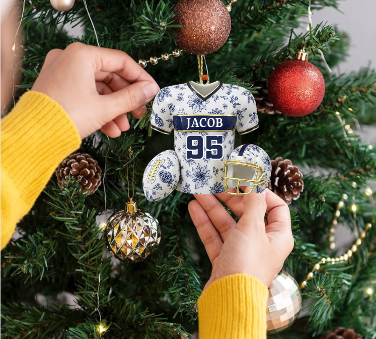 Personalized Christmas Jersey Ornament – Custom Name & Number Football Jersey Keepsake