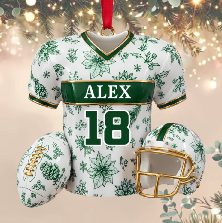 Personalized Christmas Jersey Ornament – Custom Name & Number Football Jersey Keepsake