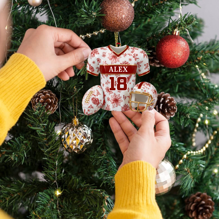 Personalized Football Ornament – Custom Jersey with Name & Number Christmas Decoration
