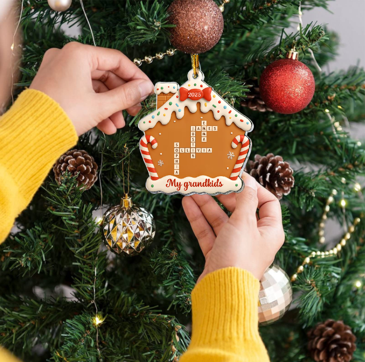 Personalized Grandkids Ornament 2025 – Custom Name Gingerbread House Christmas Ornament