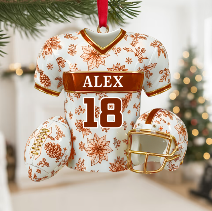 Custom Football Jersey Ornament – Personalized Name & Number Christmas Decoration Gift