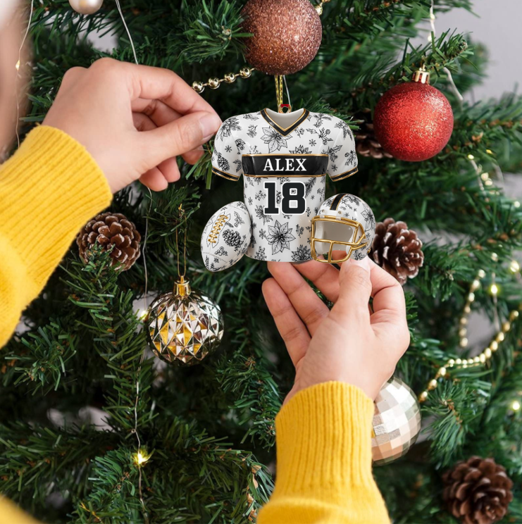 Custom Football Jersey Ornament – Personalized Name & Number Christmas Decoration Gift