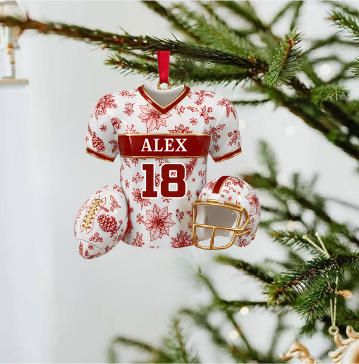 Personalized Football Ornament – Custom Jersey with Name & Number Christmas Decoration