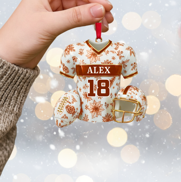 Custom Football Jersey Ornament – Personalized Name & Number Christmas Decoration Gift