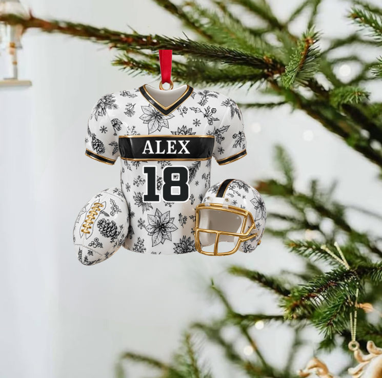 Custom Football Jersey Ornament – Personalized Name & Number Christmas Decoration Gift