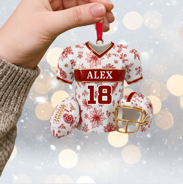Personalized Football Ornament – Custom Jersey with Name & Number Christmas Decoration